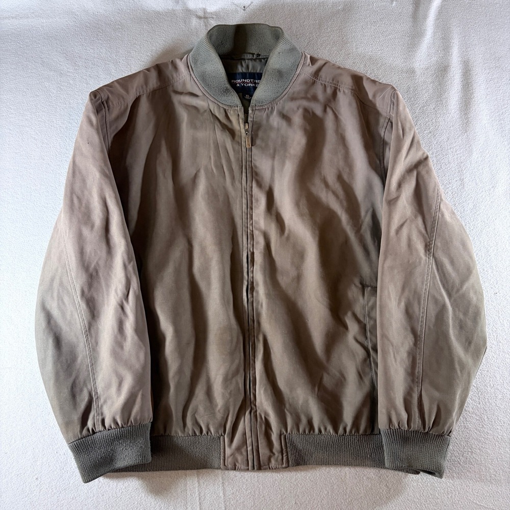 Roundtree & Yorke Mens XL Sun Faded Bomber Jacket Brown Full Zip Lightweight